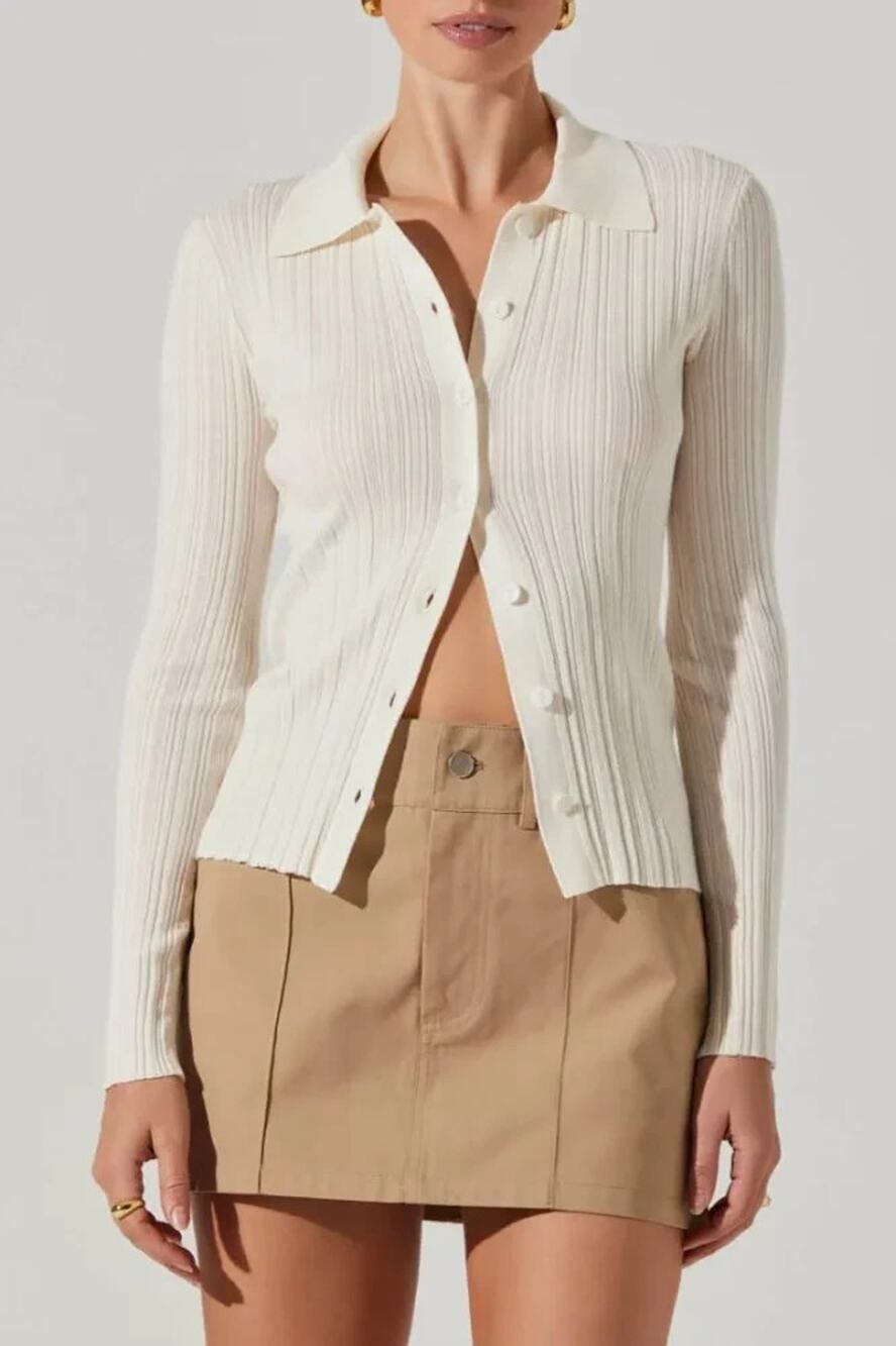 ASTR the Label Eliot Polo Collared Long Sleeve Button-Up Off White Shirt L